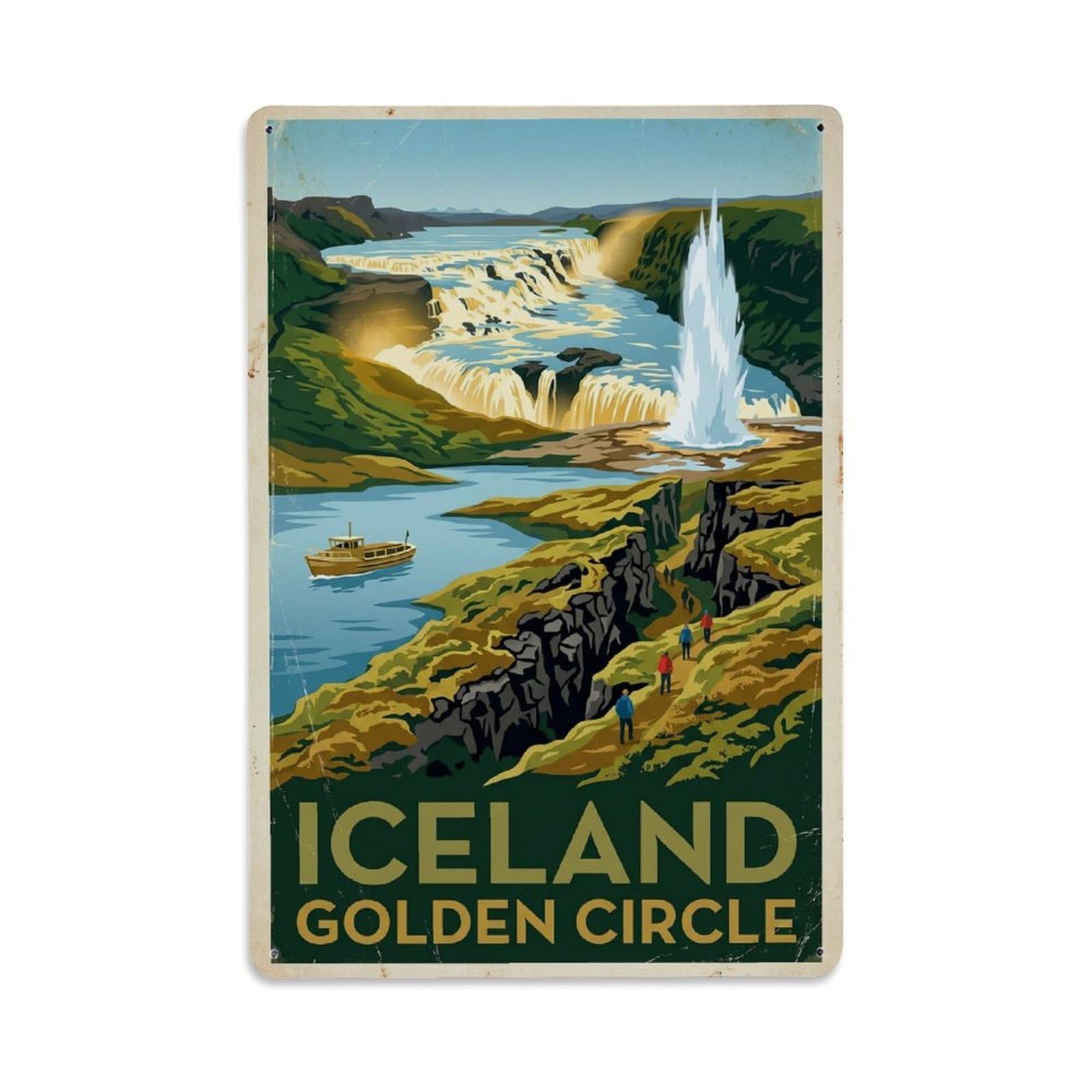 Vintage Travel Golden Circle Iceland Route Metal Tin Sign Plaque Wall Decor for Cafe, Club Bar, Office, Home Garden Metal Poster 8x12Inch