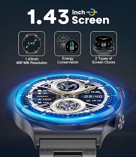 Miniatura 3 de Reloj inteligente para hombre, llamadas telefónicas con Bluetooth, pantalla AMOLED de 1,43 pulgadas, pantalla siempre encendida, reloj inteligente