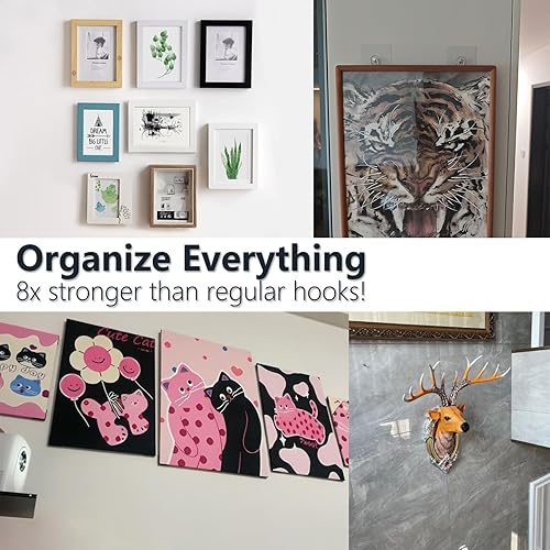 Miniatura 7 de 20 ganchos adhesivos resistentes para fotos, ganchos de pared sin clavos de carga de 33 libras, ganchos adhesivos transparentes impermeables para