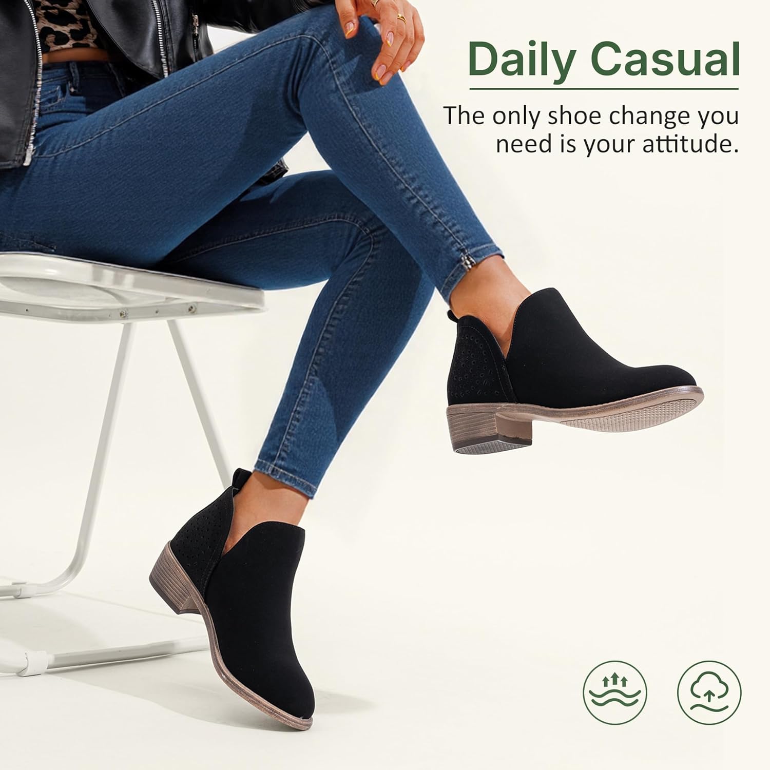 Vepose Women's Short Ankle Boots Low Heel, Western Cutout Perforated Booties - Image 8