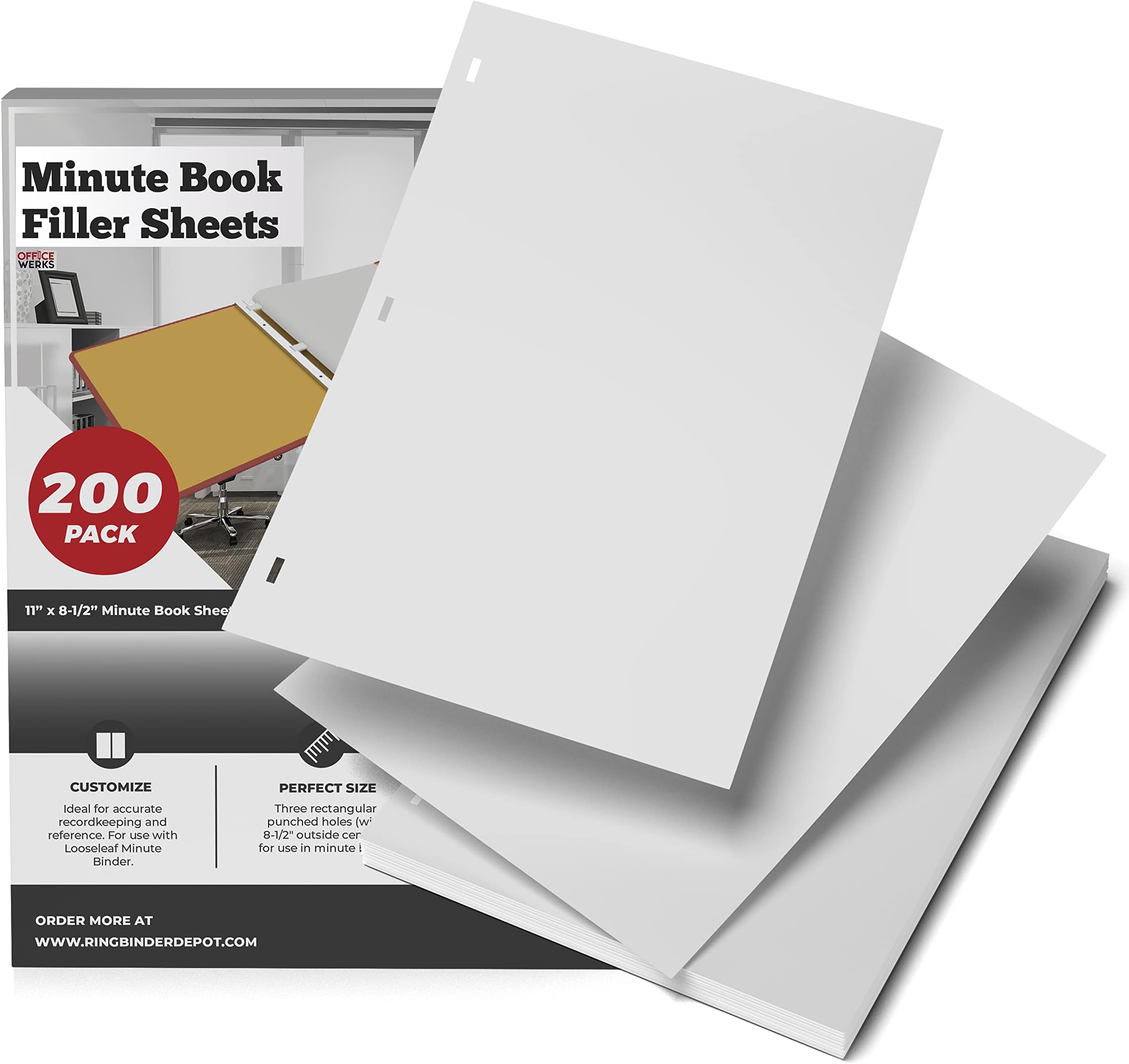 Performore 11 X 8.5 Inch Letter Size Minute Book Paper, 3 Hole Punched White Loose Leaf Minute Book Ledger Sheets, 200 Ledger Sheets for Record Keeping