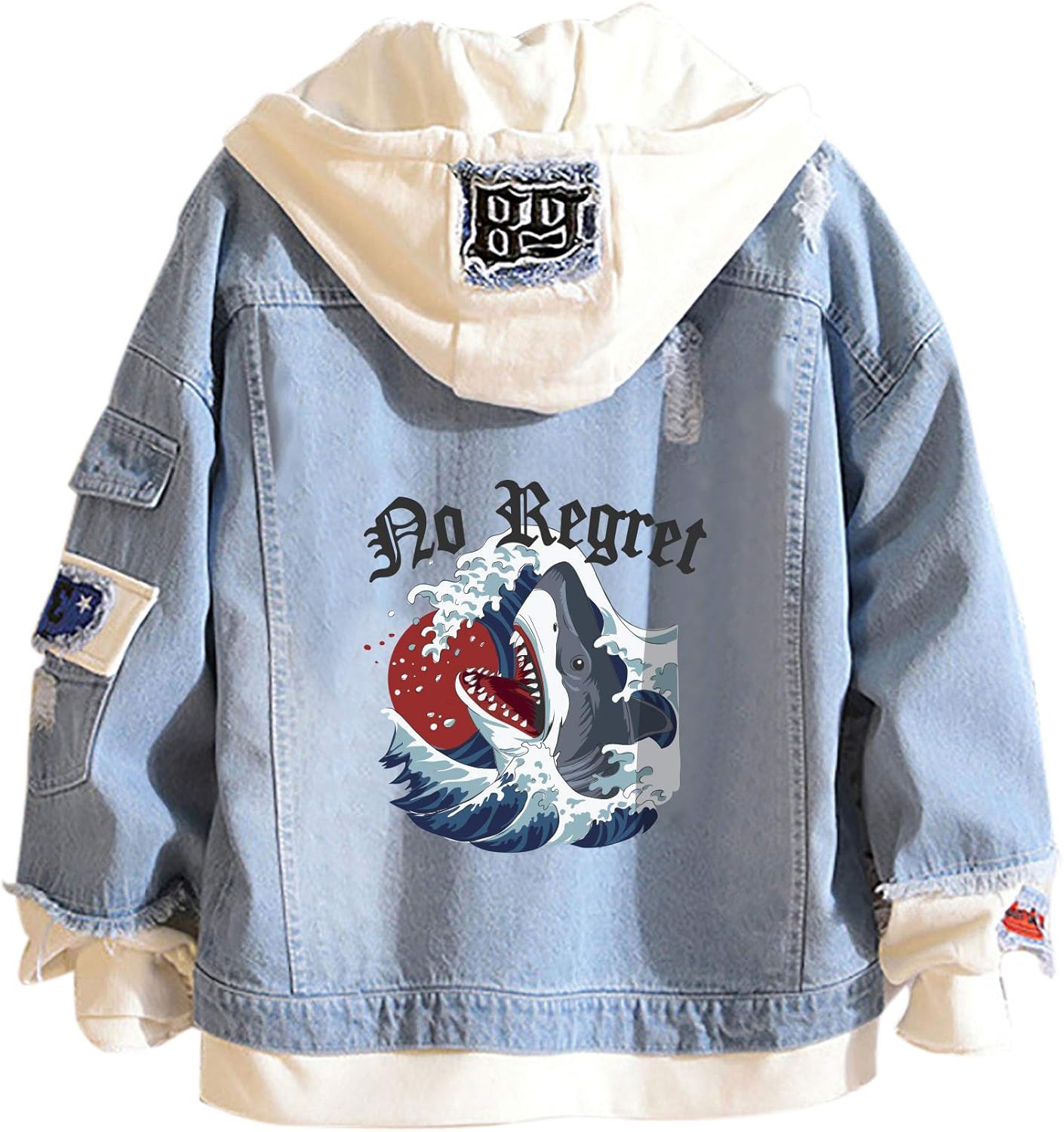 Lapus Unisex False Two Pieces Denim Jacket Fashion Denim Hoodies Coats Button Down Hoodie for Teen Adult