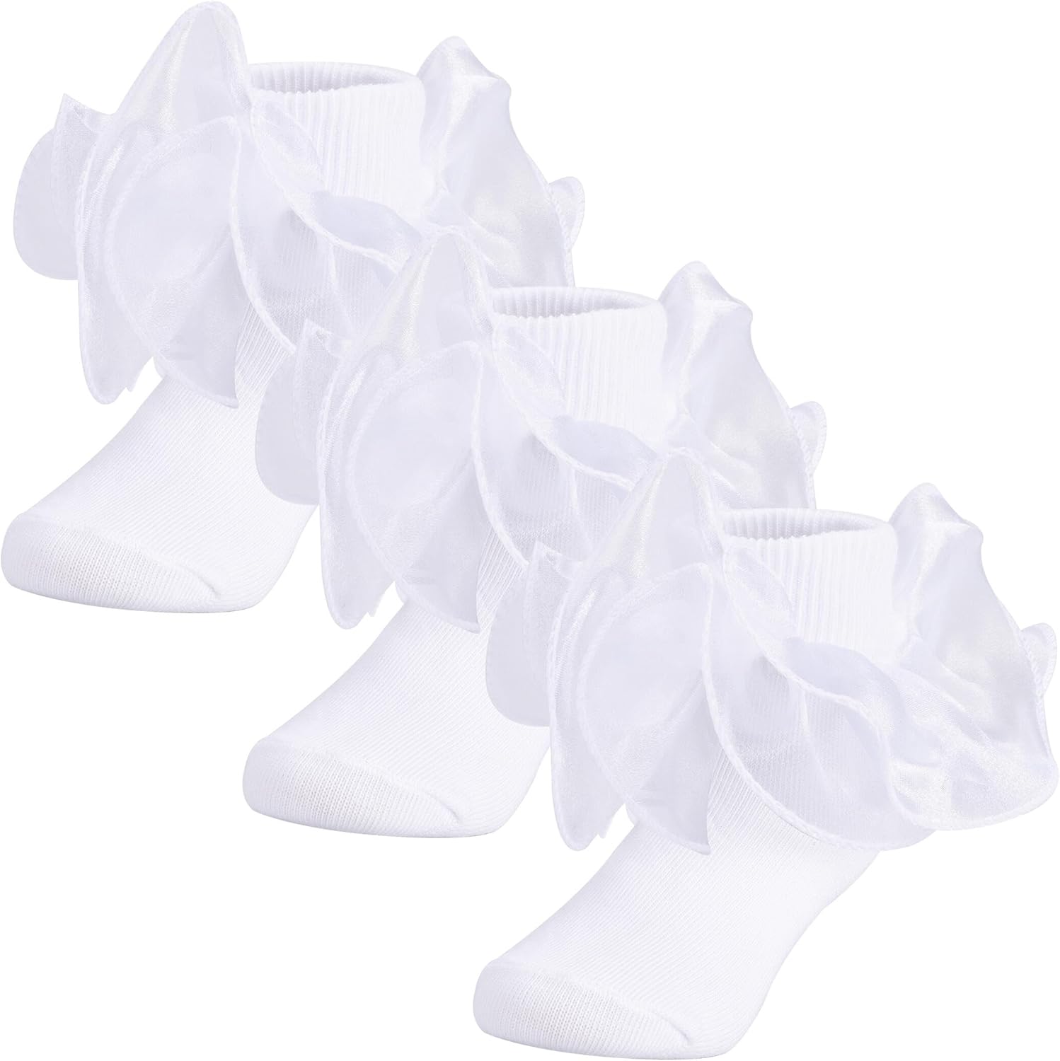 Dicry Baby Girls Double Lace Turn Cuff Socks with Big Ruffle for Infant Toddlers and Kids
