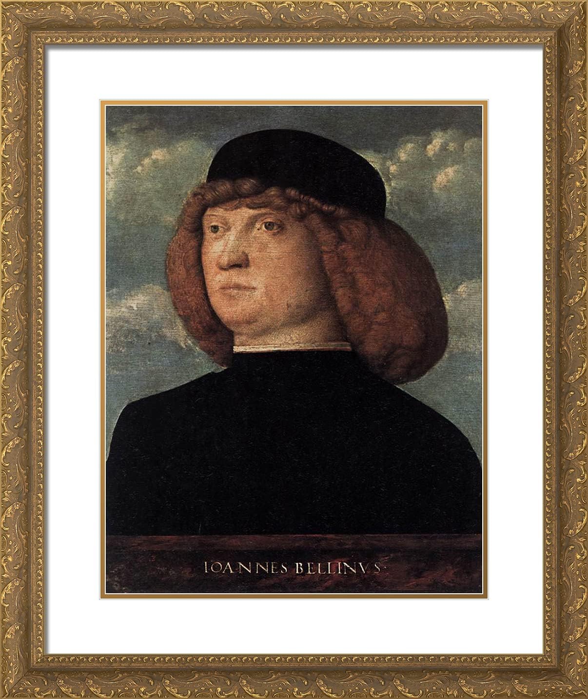 ArtDirect Bellini, Giovanni 20x24 Gold Ornate Framed Art Print with Double Matting Titled: Portrait of a Young Man