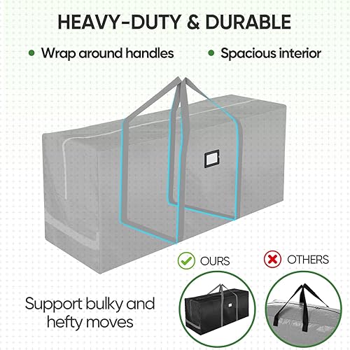 Vista 29 de BALEINE Bolsa de almacenamiento para árbol de Navidad de 7.5 pies, bolsa para árbol de Navidad artificial extragrande resistente con asas reforzadas