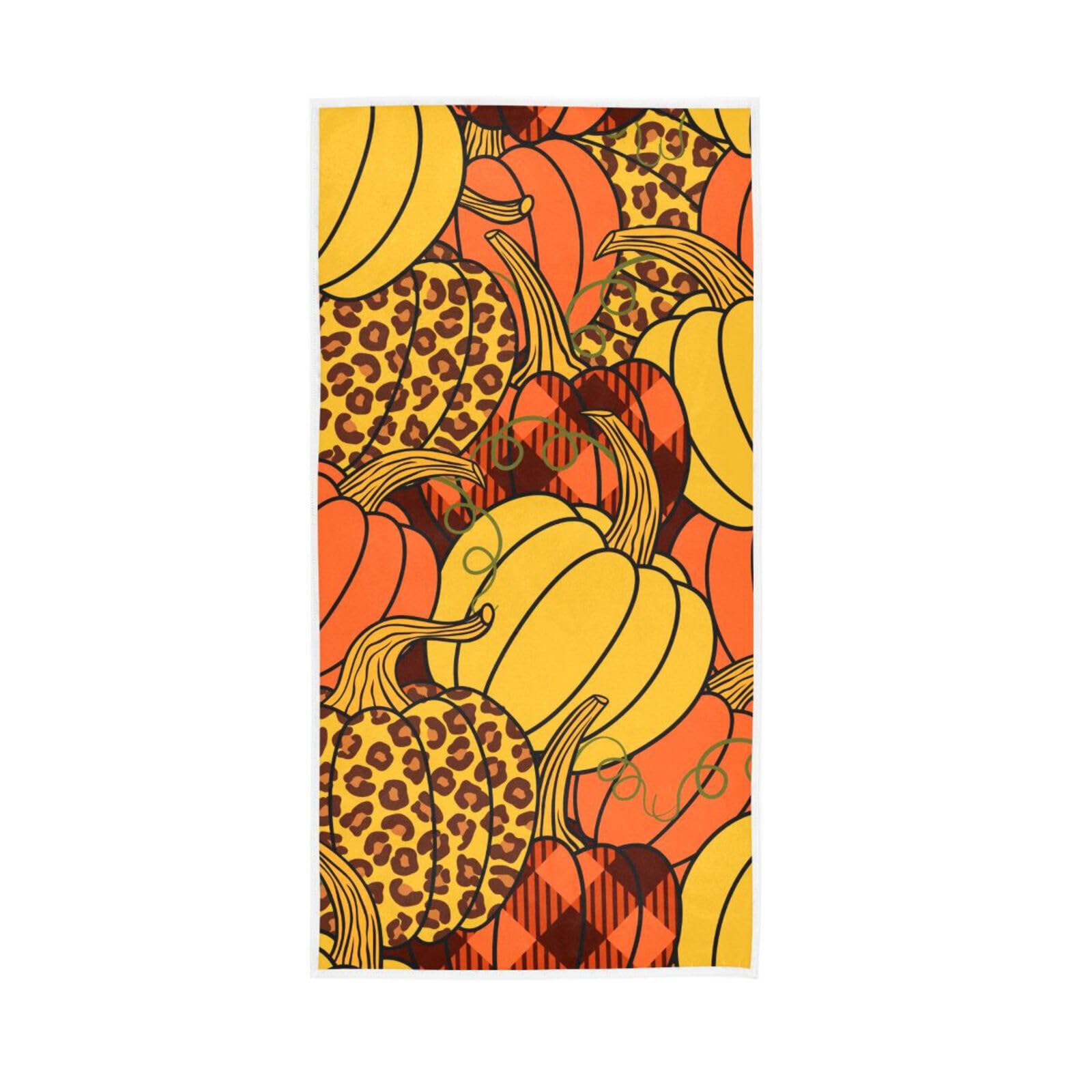 LSRCPD Pumpkin Leopard Autumn Thanksgiving Kitchen Hand Towels, 15 x 30 Inches, Spa Towels for Bathroom Funny Hand Towels Bathroom