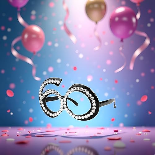 Miniatura 6 de Gafas de sol negras para cumpleaños número 60, montura de cristal del número 60, gafas de sol divertidas para disfraz, decoración de celebración,