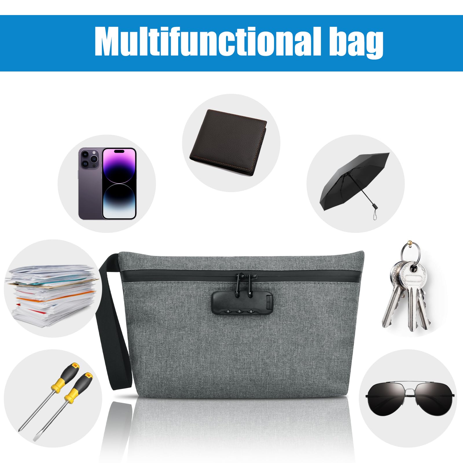 Bolsa Antiodor con Cerradura de Combinación, Bolsa de Almacenamiento con Cremalleras Selladas, Bolsa Antiodor para Viajes, Impermeable, Forrada de Carbón, 32 * 20 cm, Gris