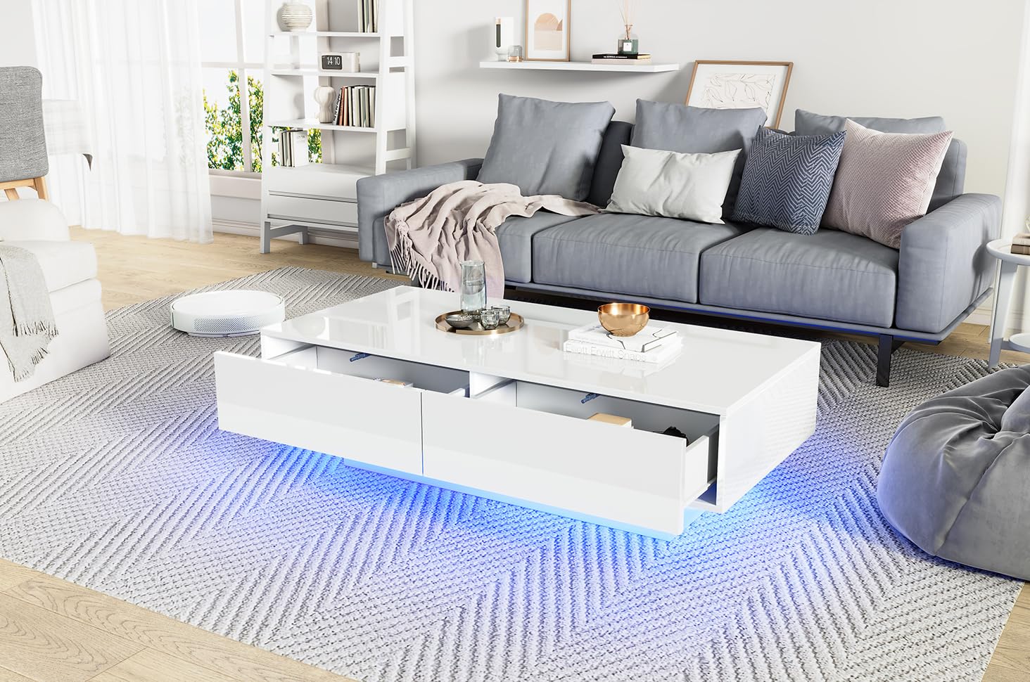Mesa de centro con luces LED y cajones para renovar el diseño de tu sala de estar