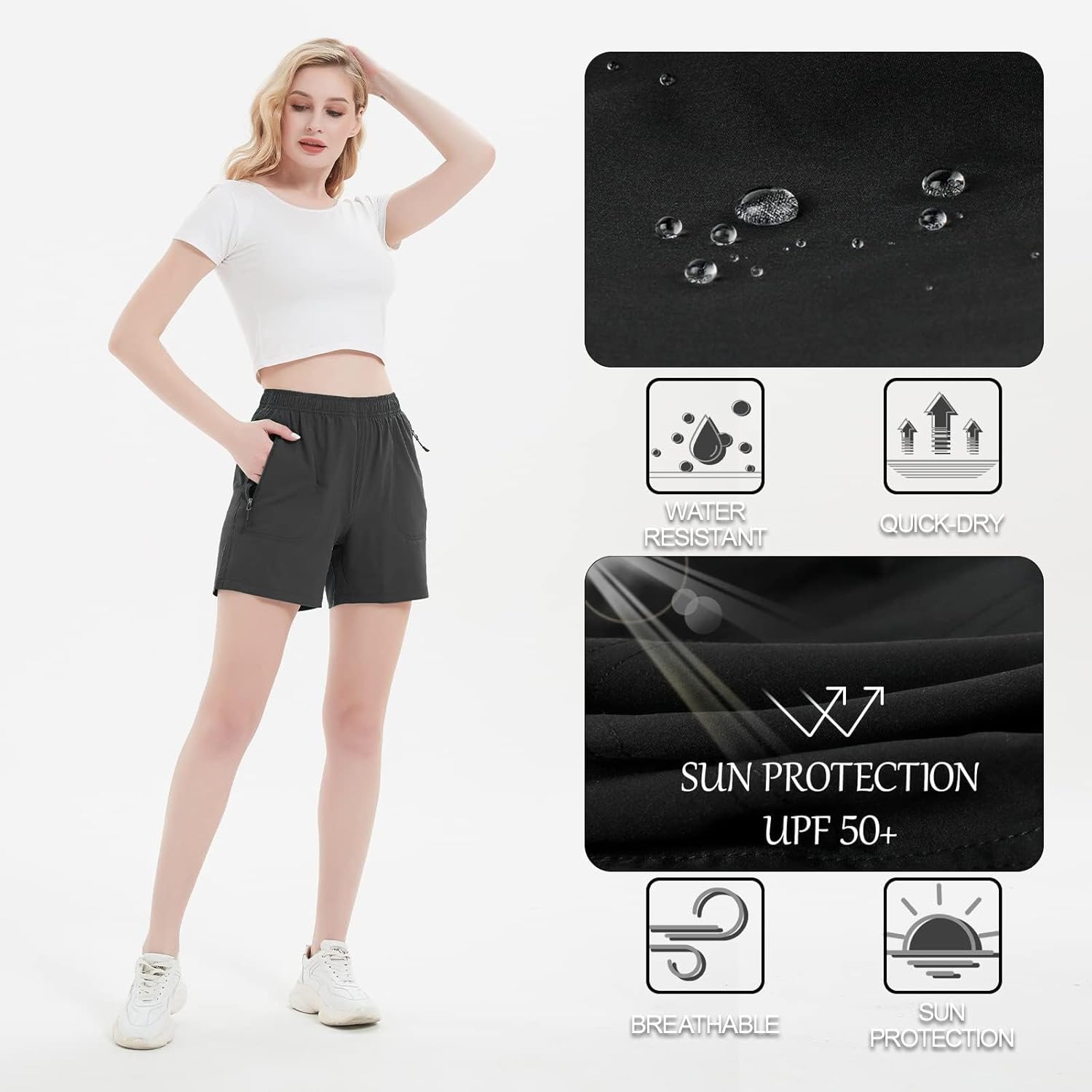 Women's 5" Hiking Cargo Shorts Quick Dry Lightweight Athletic Outdoor Shorts for Workout with Zipper Pockets Black XL - Image 6