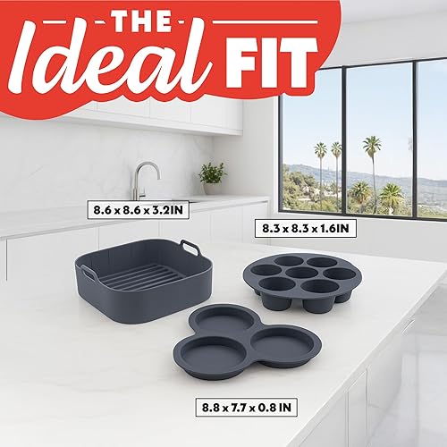 Miniatura 8 de Gourmia Set de Accesorios para Freidora de Aire - Juego de 3 Piezas de Silicona, Forro, Olla para Huevos, Molde para Cupcakes de 7 Agujeros, Sin