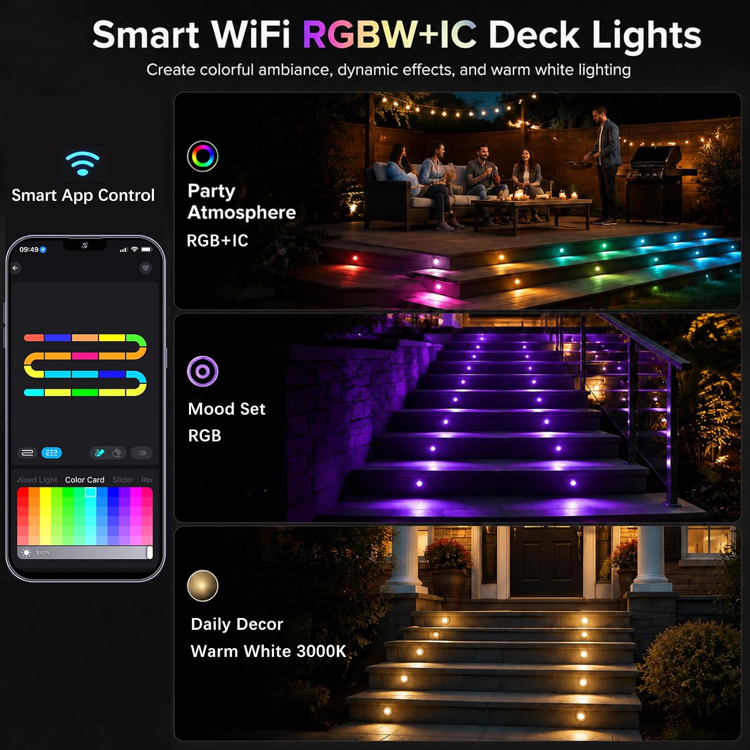 Recessed LED Deck Lights, 50 Pack 1.22" Smart RGBW+IC Outdoor Step Lights image 3
