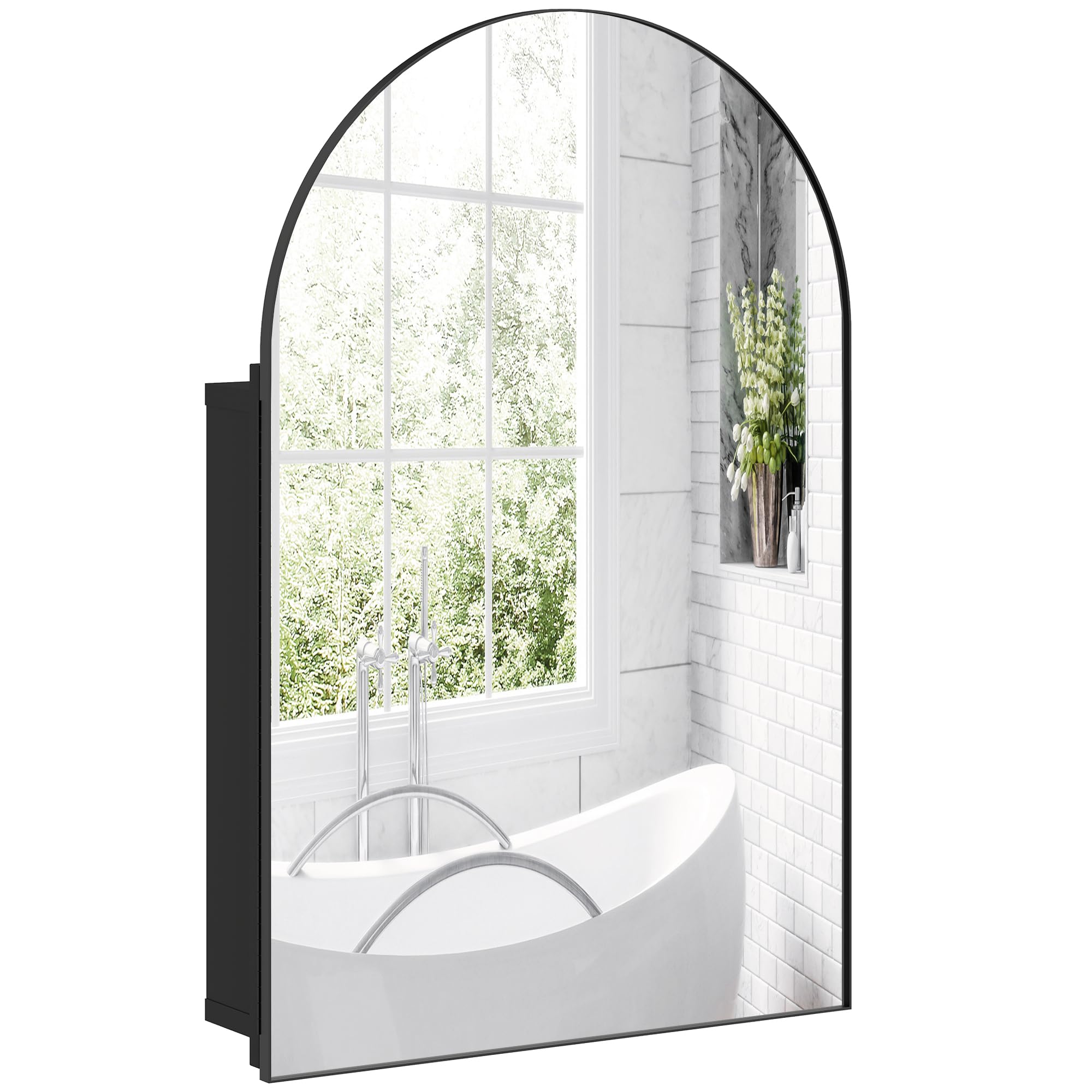 Homcom Bathroom Mirror Cabinet With Mirror Arched Wall Cabinet Black from B&Q