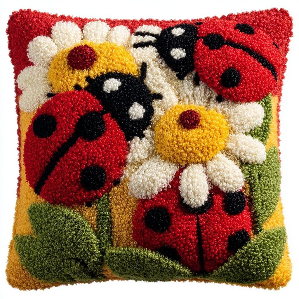 Henypt Latch Hook Kits-D Diy Latch Hook Rug Kits,Latch Hook Cushion Kits,Flowers Ladybugs