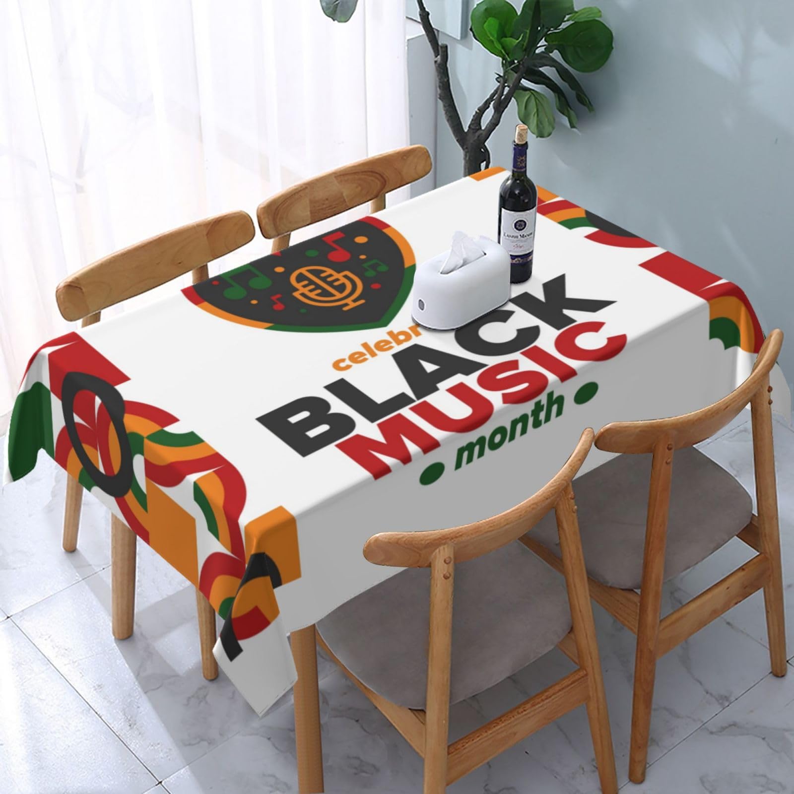 JunHeArt Black Music Month Tablecloth Rectangle Table Cover Washable Table Cloths Decor For Kitchen 54" X 72"