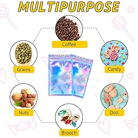 TIFICAL 50 PCS Smell Proof Bag, Holographic Bags Packaging Baggies for Small Business Packaging Supplies, Foil Freshies Bags for Food Storage, Sample Bag for Eyelash, Jewelry