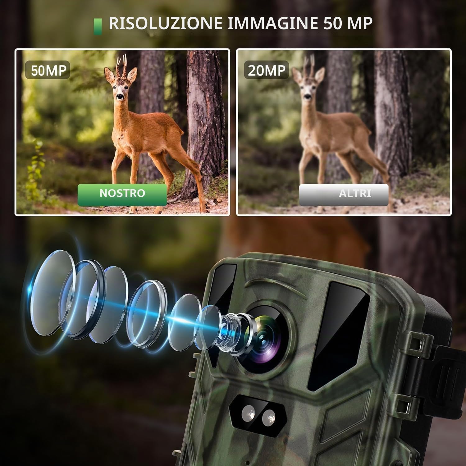 Mini Fototrappola Notturna 50 MP 4K, Fotocamera Caccia 850nm IR LED, Fototrappole Velocità di Trigger 0,2S, Impermeabile IP65, Fino a 25m, con Scheda da 32GB (MINI800)