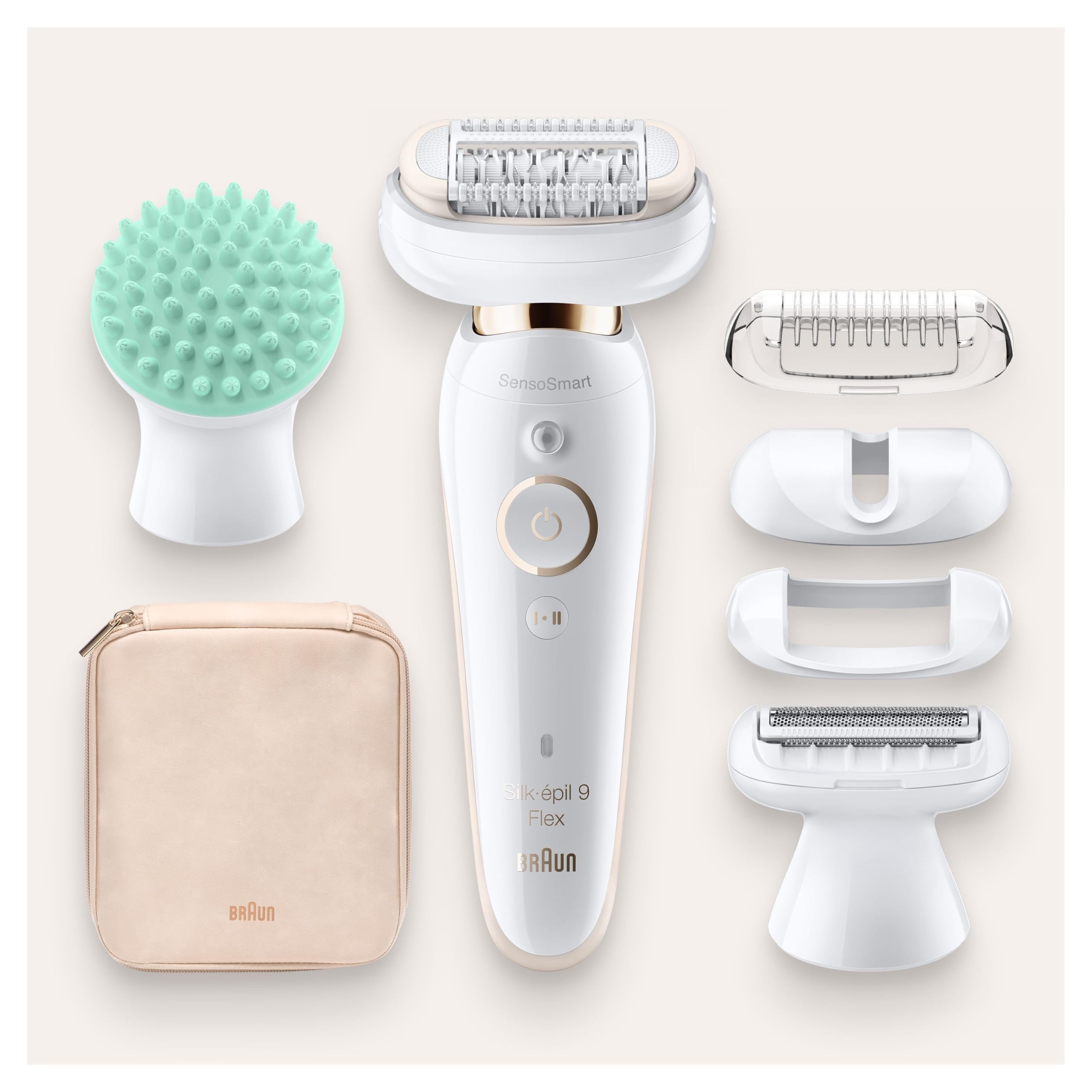 Braun Silk-épil 9 Flex Beauty-Set, Epilierer Damen / Haarentferner, rutschfester Handgriff und Druckkontrolle, mit flexiblem Kopf für einfachere Haarentfernung, 9020, weiß/gold