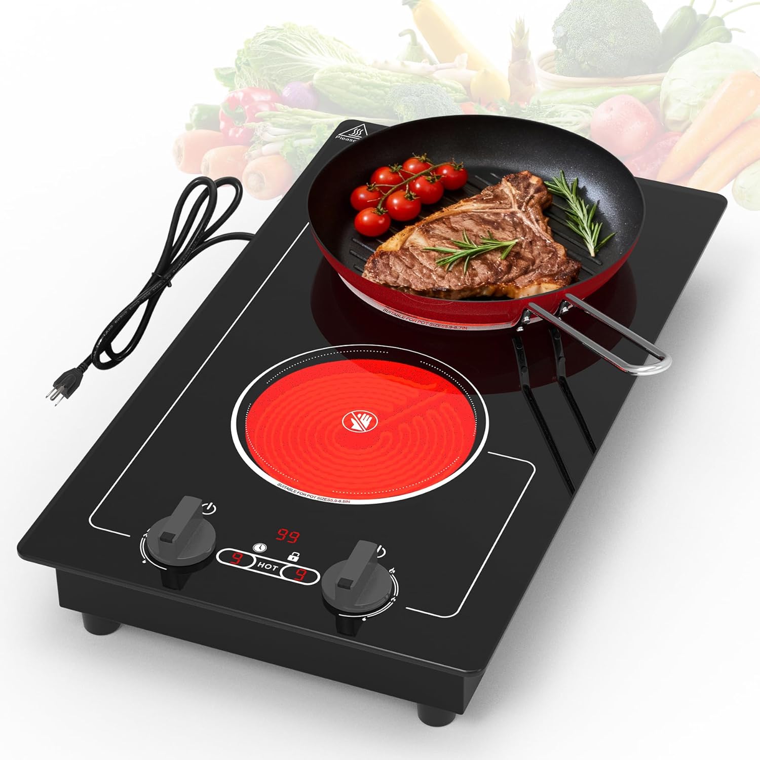 Estufa Vitrocerámica 2 Puestos 20 Pulgadas Empotrable 110V