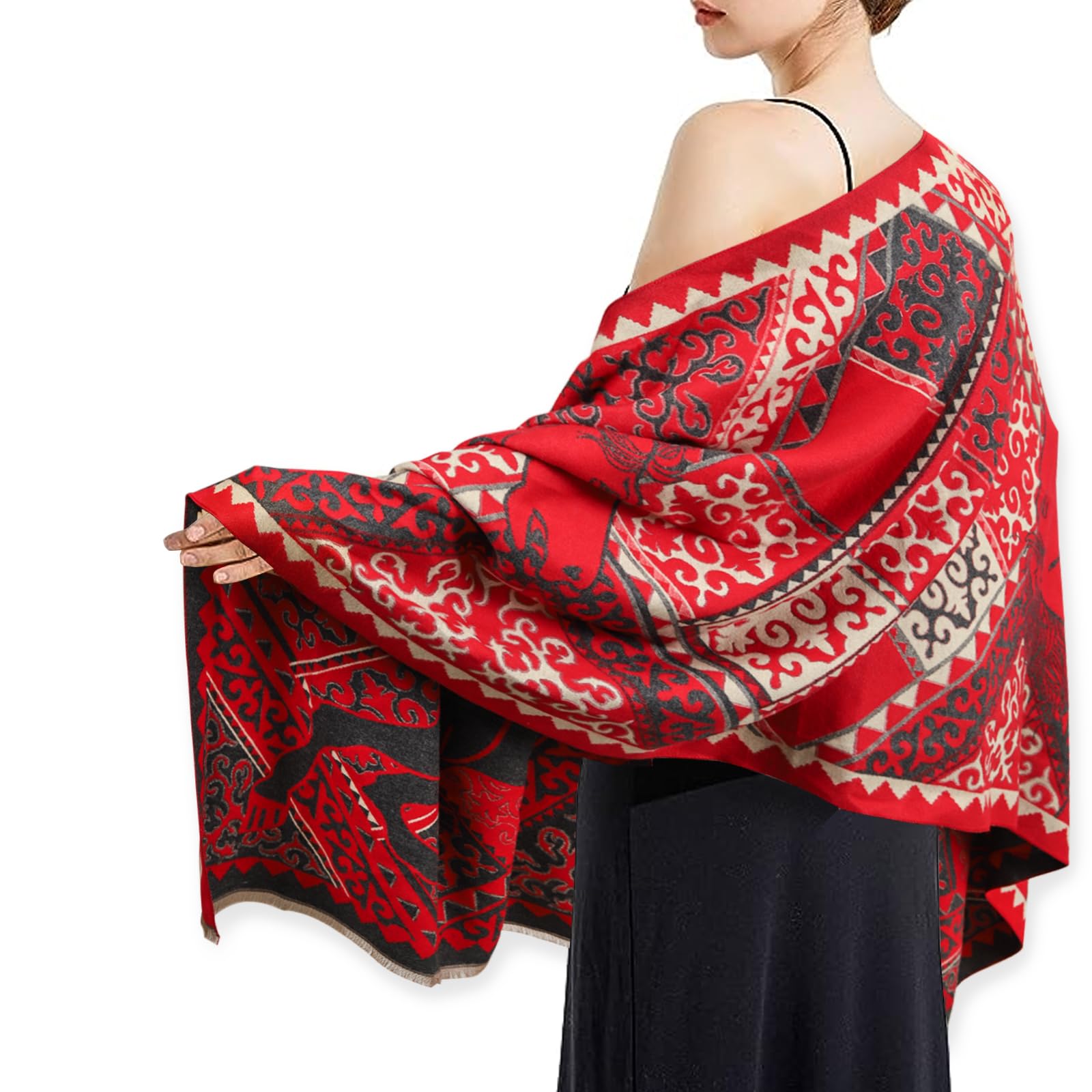EXTREE Scarfs for Women Pashmina Silky Shawl Wrap for Evening Dressing Blanket Open Front Poncho Cape