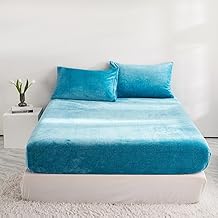 Winter Plush Fitted Sheet 140 x 200 cm Turquoise Warm Cuddly Fleece Bed Sheet 140 x 200 cm Winter Super Soft Milk Fleece Velvet Fluffy Fitted Sheet Box Spring Bed Suitable for 30 cm Mattress