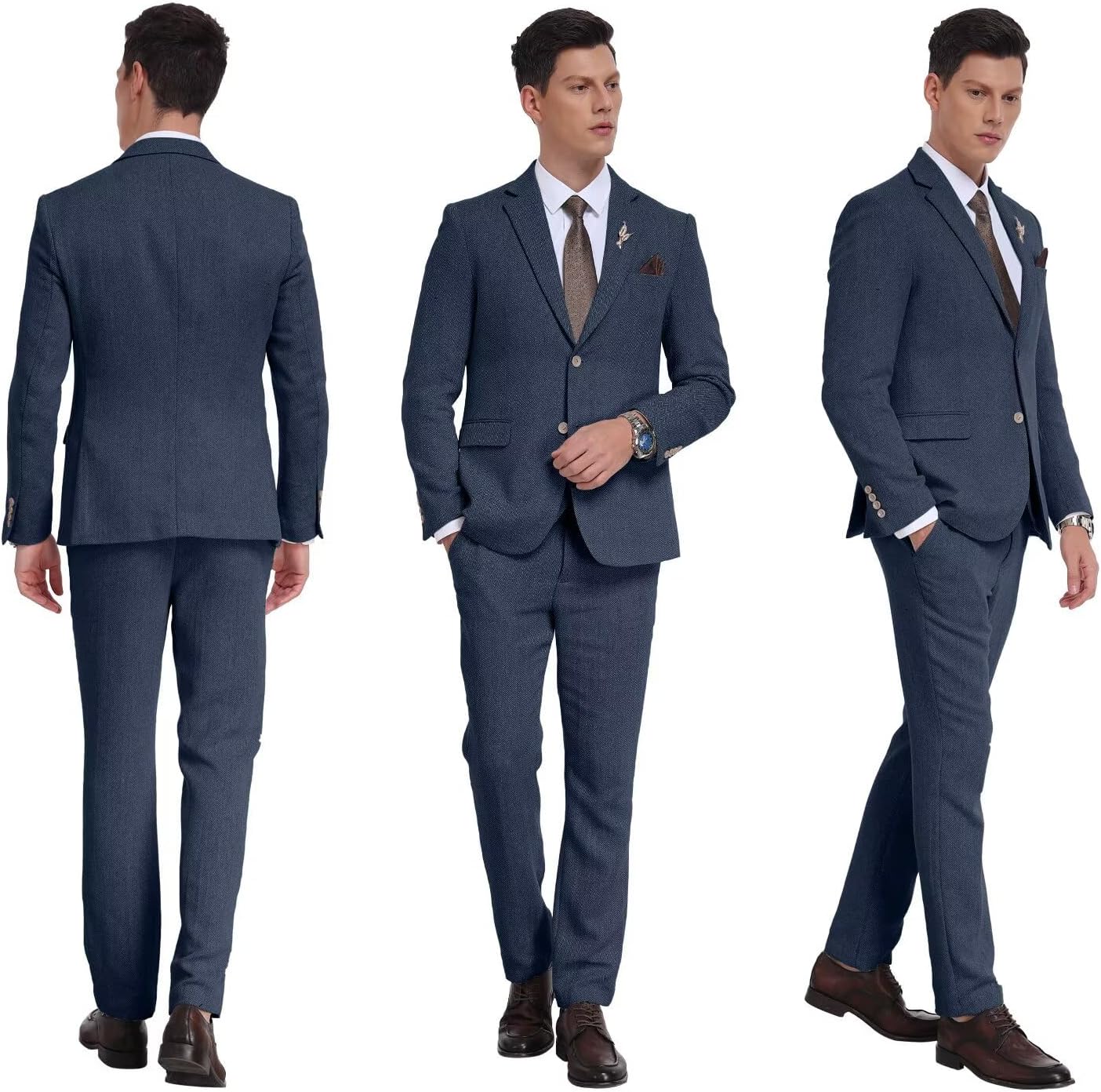 Retro Tweed Mens Suit Herringbone Slim Fit 2 Buttons Men's Jackets Sets Prom Wedding Jacket Blazer Pants Groom Tuxedo Set - Image 4