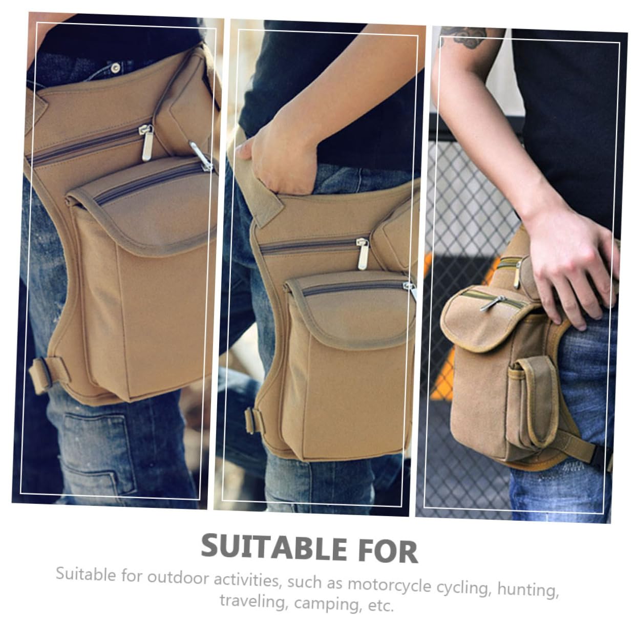 BESTonZON Leichte Canvas Beintasche mit Verstellbarem Oberschenkelgurt Multifunktionale Motorrad Beintasche zum Campen und Radfahren für Damen und Herren