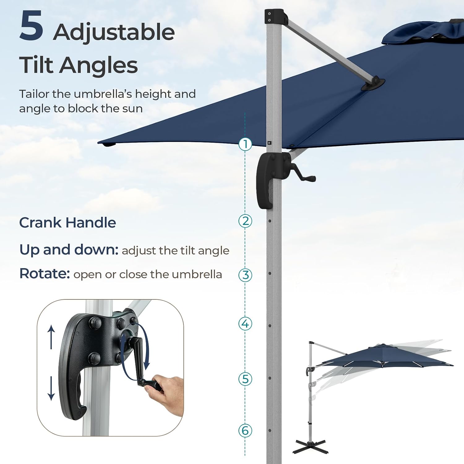 Cantilever Patio Umbrella Aluminum Offset Umbrella with 360-Degree Rotation & Adjustable Tilt, Large Patio Offset Umbrella for Garden, Pool, Backyard & Deck