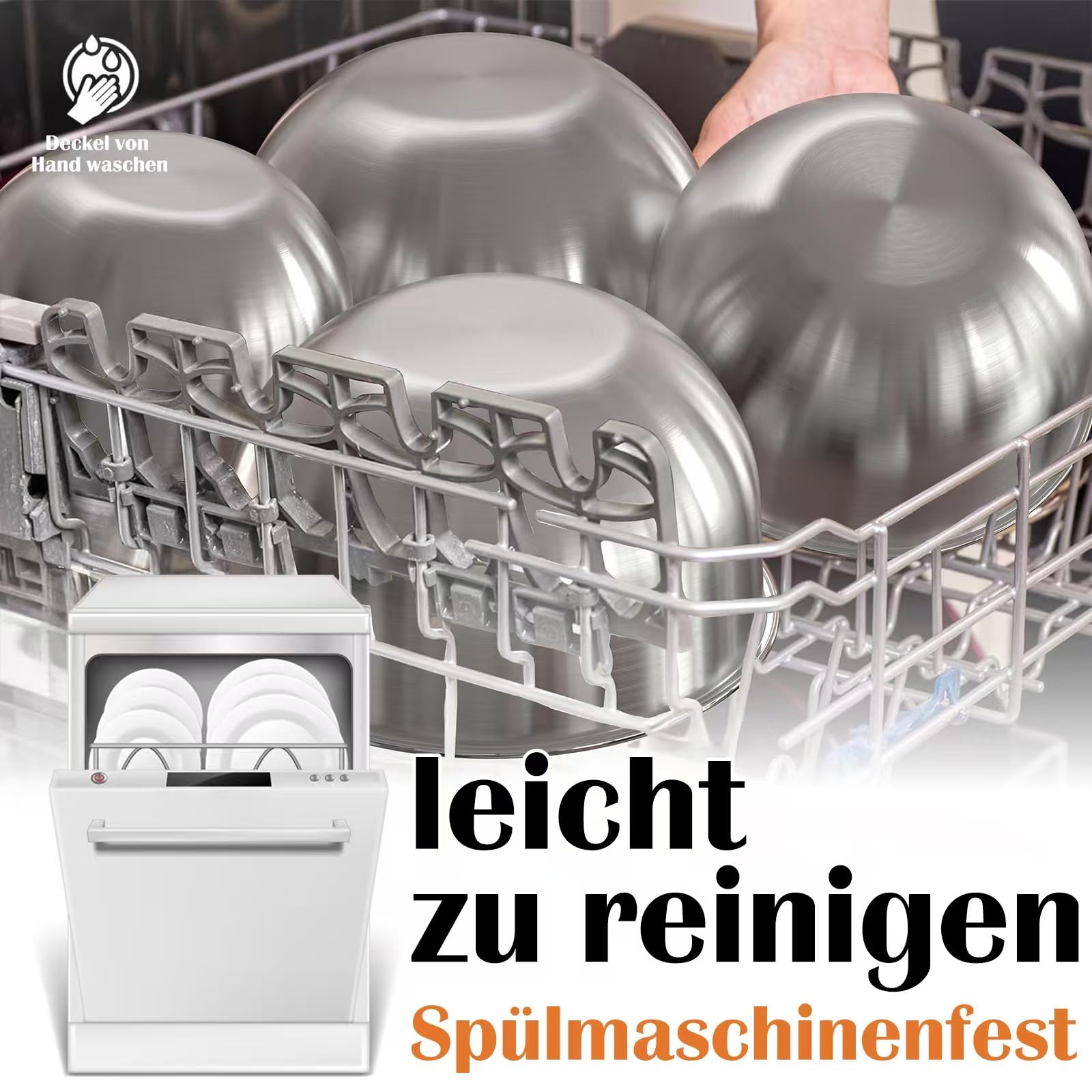 Terlulu Lot de 5 saladiers en acier inoxydable avec couvercle, 4,7 l/2,8 l/1,9 l/1,4 l/0,6 l, pour cuisine/pâtisserie/rangement, empilables et passent au lave-vaisselle, avec râpe