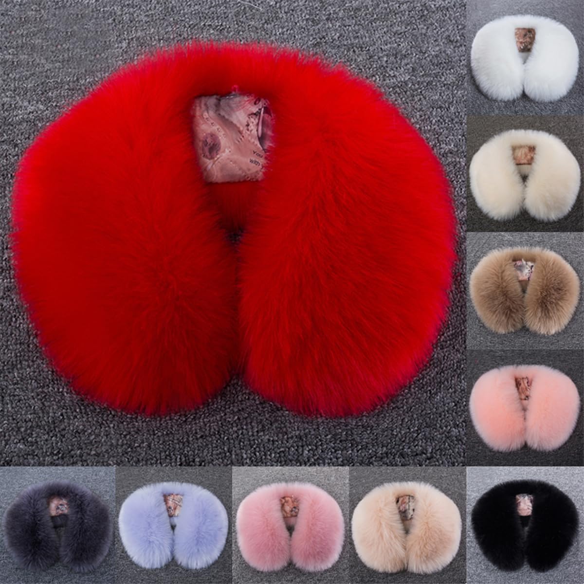 Women's Faux Fur Collar Fake Fur Scarf Wrap Detachable Warmer Collar Trim Hood Trim Replacement for Winter Coat (Dark Green 2) image 5