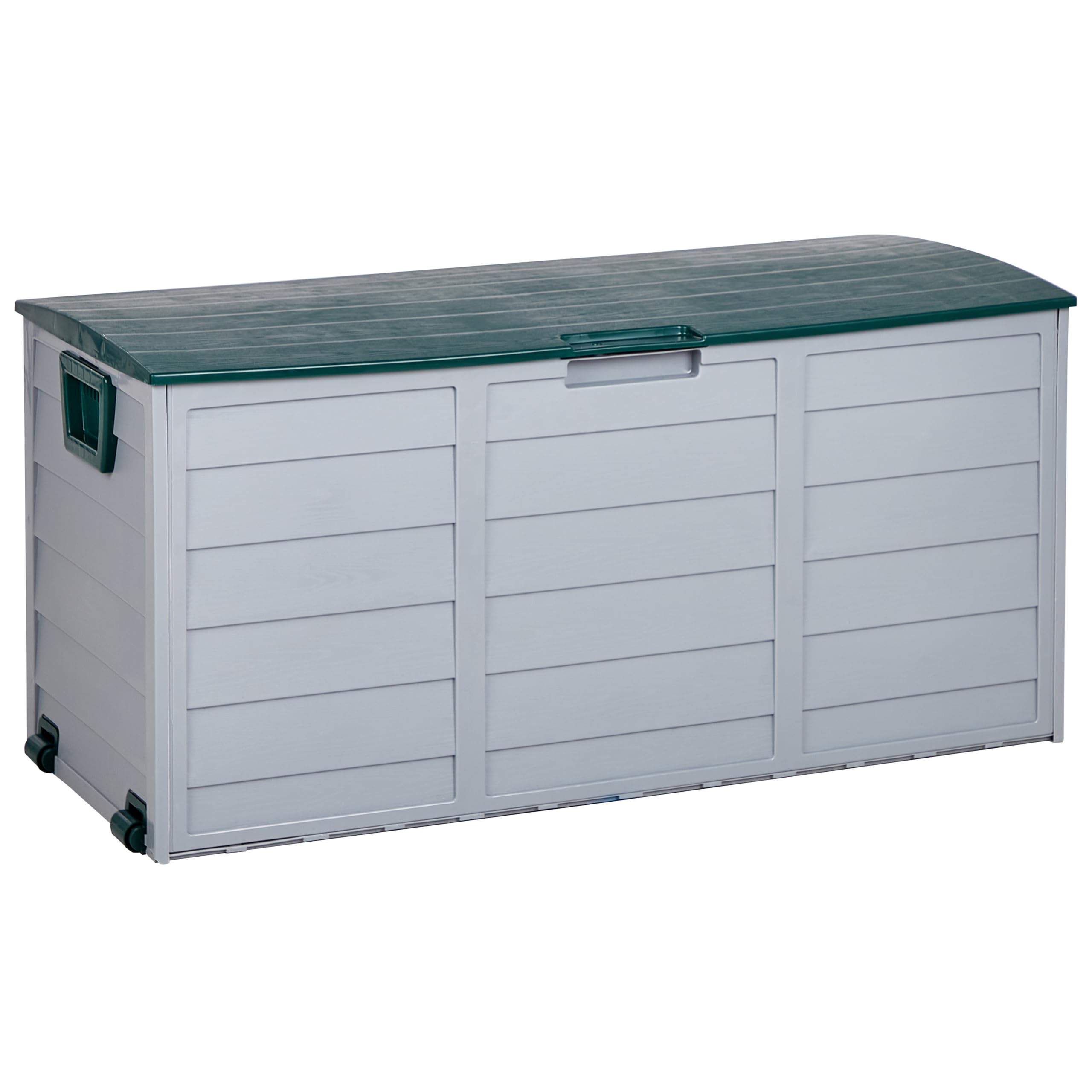 Beliani Coffre de Rangement pour Jardin 112 x 50 cm avec Roulettes en Plastique Gris et Vert Locarno
