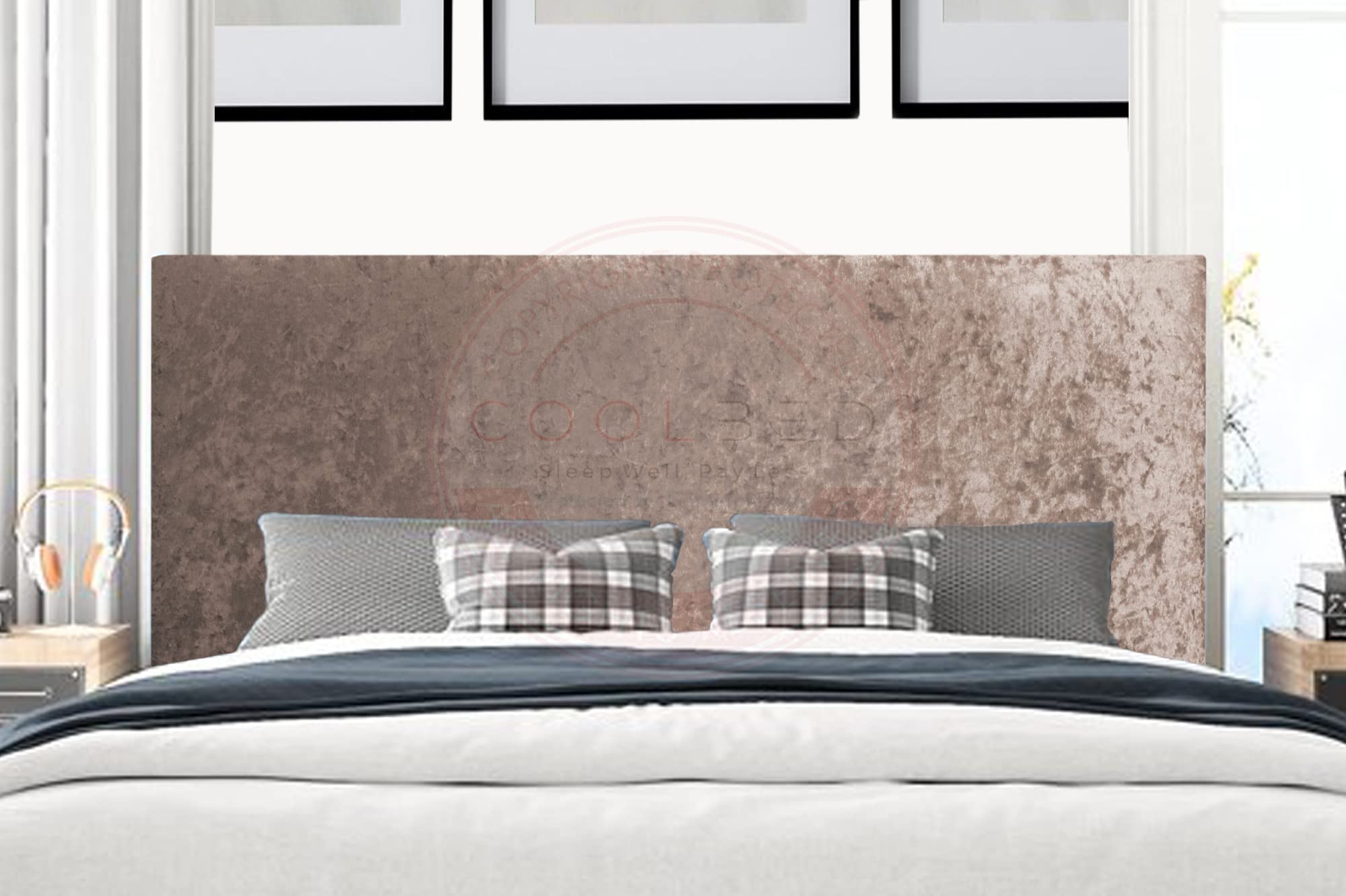 Crushed Velvet Plain Divan Bed Headboards 20” or 24” Height Upholstered Headboard (Super King (6') - 20" (H), Champagne Crushed)