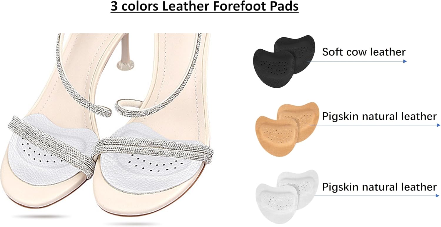 3 Pairs Leather Ball of Foot Cushions for Women, Non-Slip Comfort Foot Pads Shoe Foot Adhesive Protectors