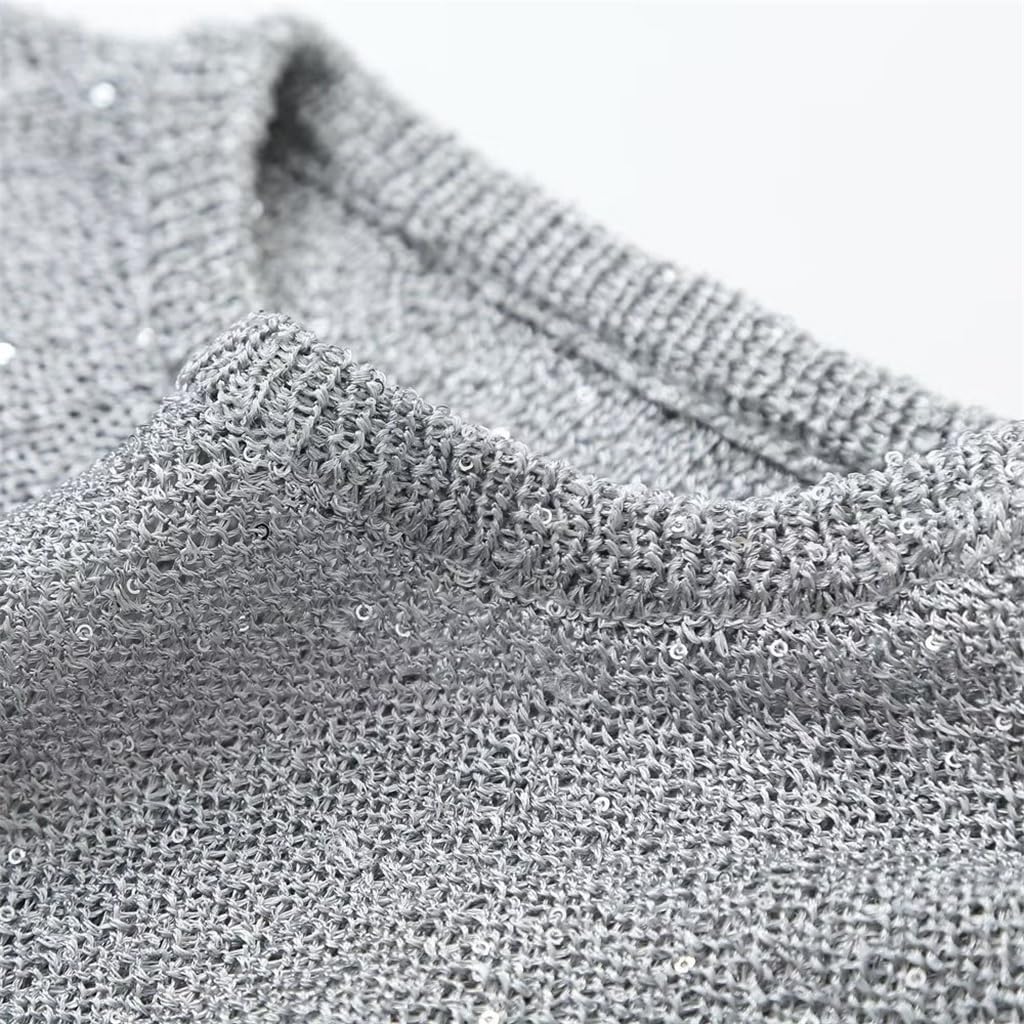 Fall and Winter Women's Personalized Design Sequins Thin Knit Tops