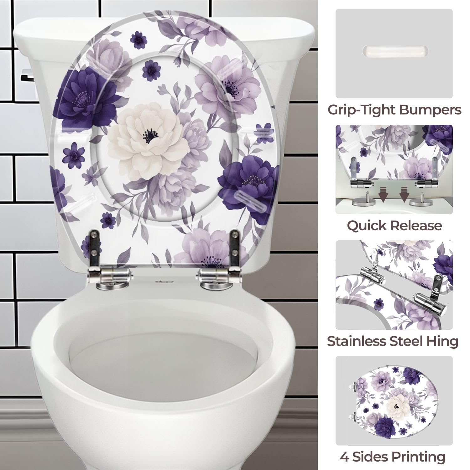 Asiento de inodoro redondo de resina con cierre suave para baño.