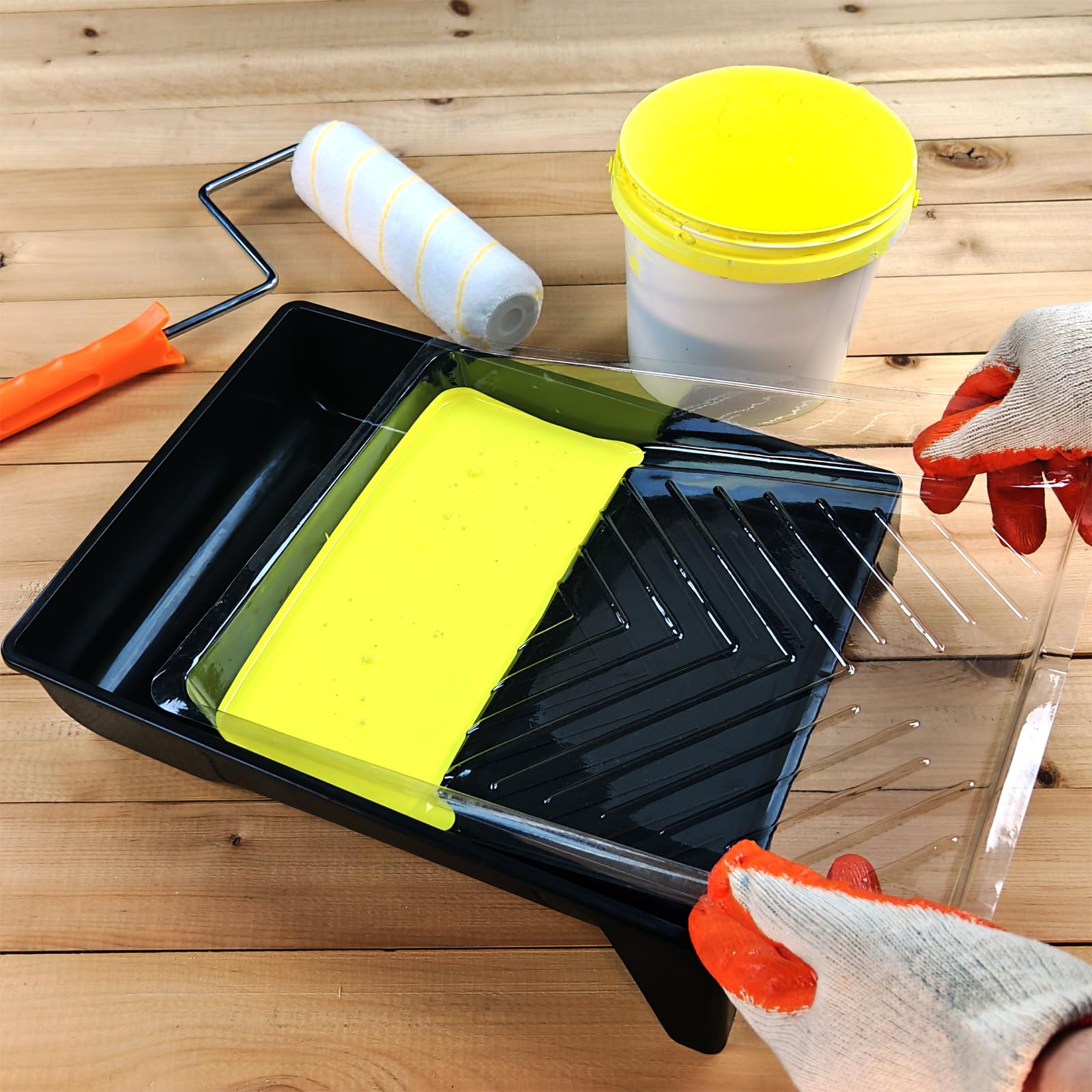 Great Andrew - Confezione da 4 vassoi di vernice da 22,9 cm, 2 vassoi in plastica robusta con 2 vassoi usa e getta, vassoi per rullo di vernice, per progetti di pittura fai da te, pareti, mobili