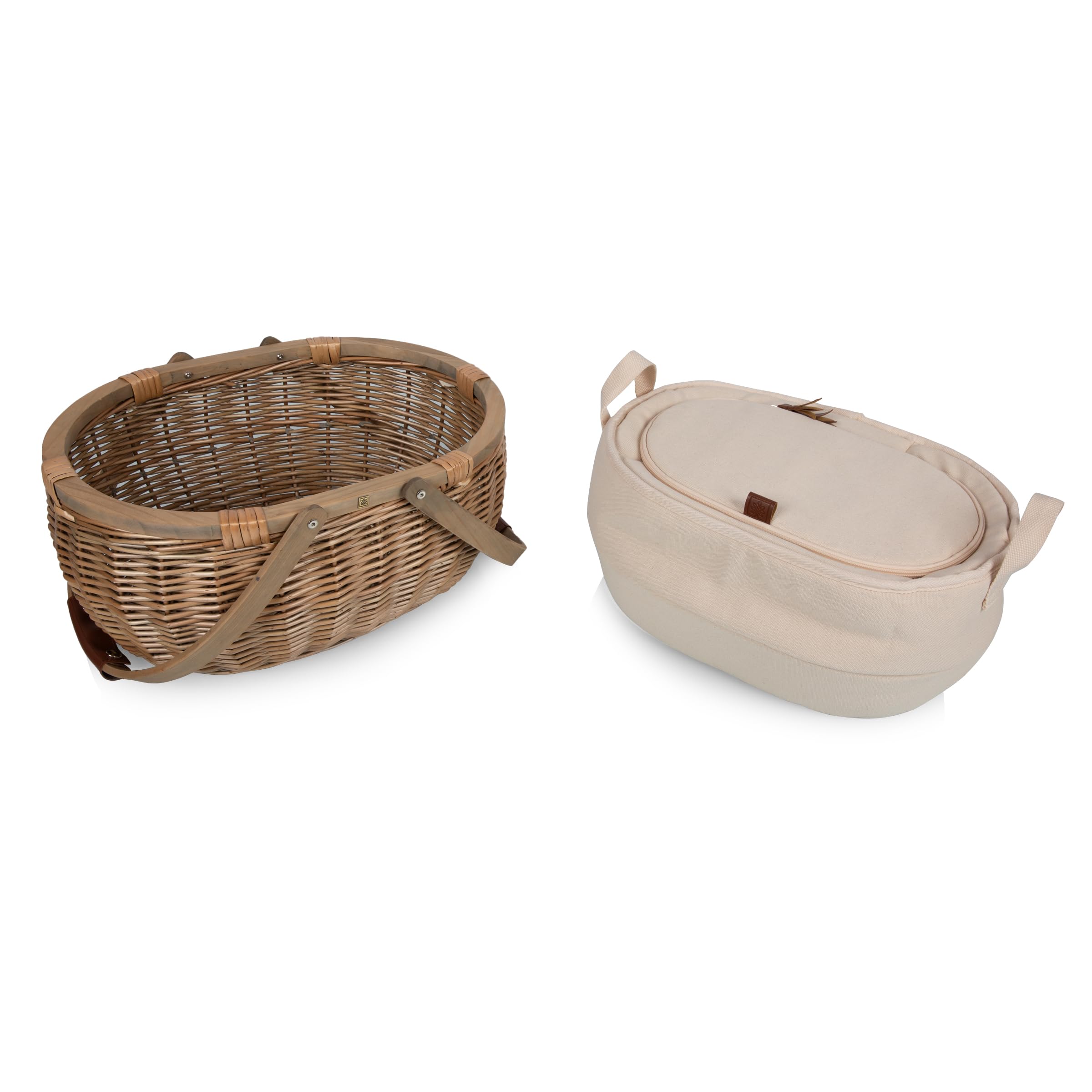 PICNIC TIME Sequoia - Cesta de picnic con compartimento refrigerador, cesta de picnic tejida con bolsa térmica extraíble, cesta de picnic de mimbre vintage, (beige)