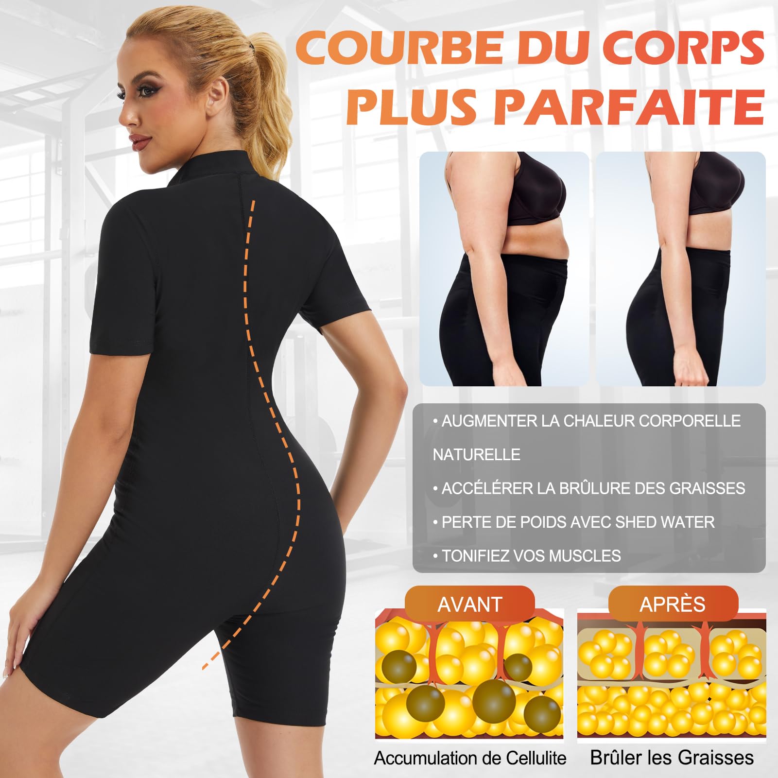Kiiwah Combinaison de Sudation Femme, Combinaison Intégrale Sauna Shapewear Élastique Vêtements de Sudation Survêtement de Sauna pour Femme avec Fermeture Éclair pour Sport, Yoga, Fitness