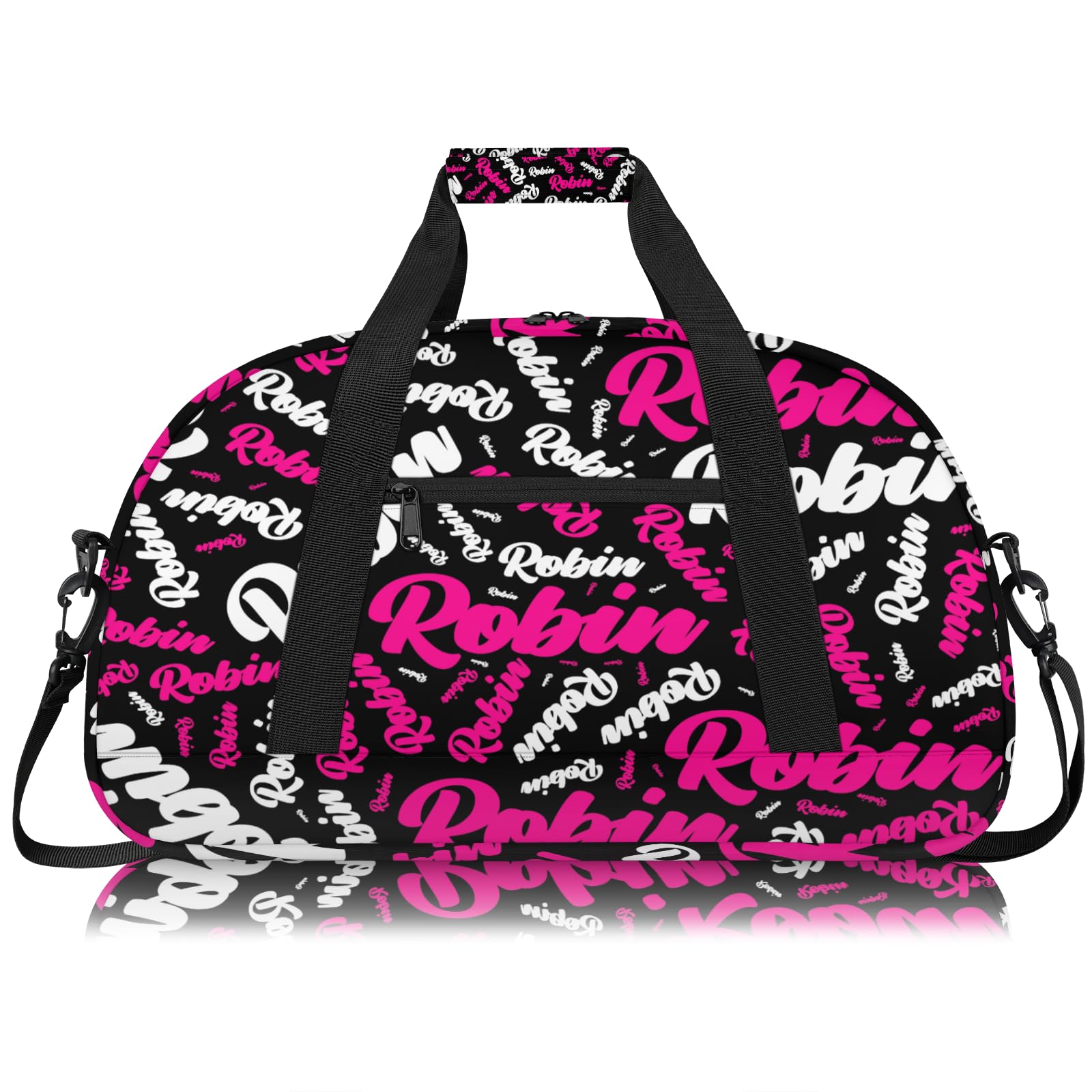 Personalized Sport-Gym-Swimming-Bag for Kids Custom Duffel Travel Bag for Boy Girl Dance Gymnastics Bag Overnight Weekend Bag Hot Pink White