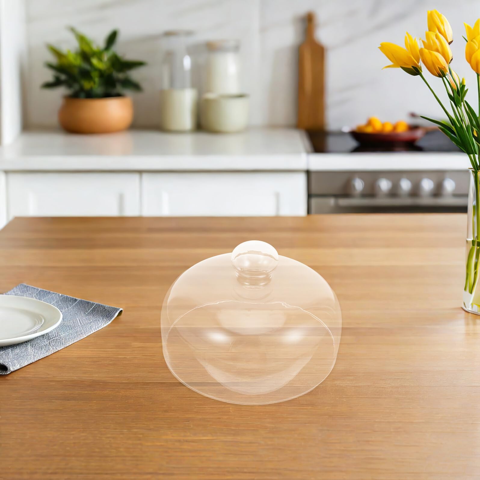 FRCOLOR Couvercle en Verre à Gâteau Transparent sans Plomb Dôme et Poignée Ronde, pour Conserver Les Aliments Lors Cuisson