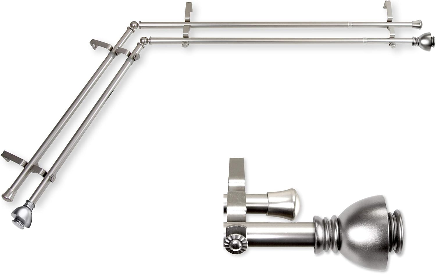 A&F Rod Decor - Stream 13/16" Corner Window Double Curtain Rod 28-48" - Antique Brass