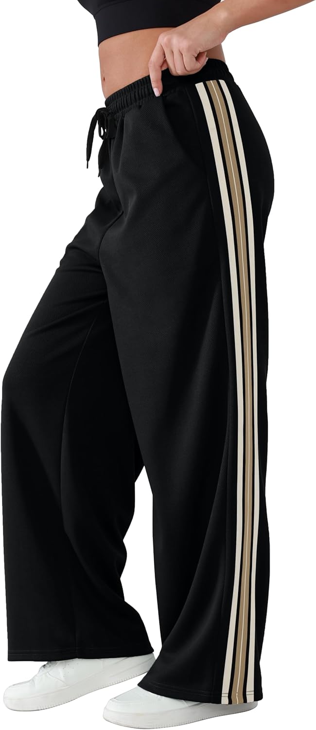 Women's Wide-Leg Track Pants with Pockets - High Waist Athletic Pants, Quick-Dry Lightweight Straight Leg Pants