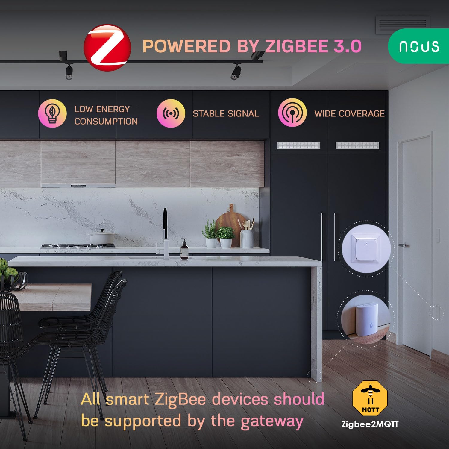 NOUS E4 ZigBee Smart Water Leakage Sensor, Natychmiastowe Wykrywanie Wycieków, Kompatybilny z Alexa, Google Home, Home Assistant, Tuya