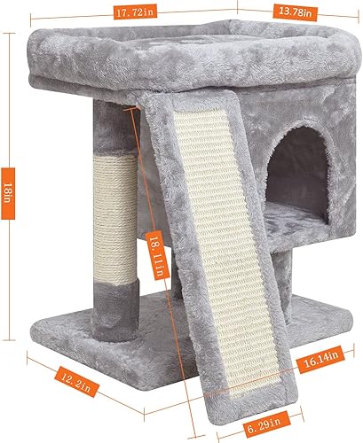 Miniatura 2 de SYANDLVY Árbol pequeño para gatos de interior, torre para gatos con poste rascador, casa de actividades moderna para gatos grandes, condominio
