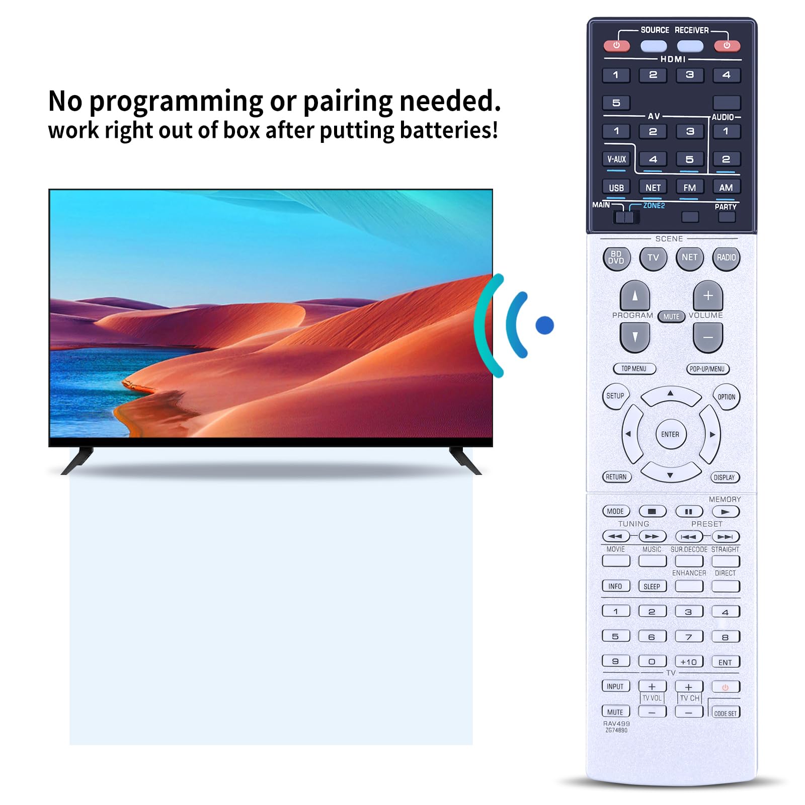 Télécommande de rechange RAV499 compatible avec récepteur AV Yamaha RAV499-ZG74890 RX-S600 RXS600