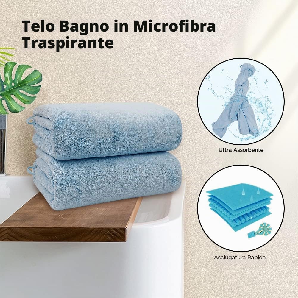 Orighty Set Asciugamani da Bagno, 4 Pezzi (68 x 137 cm) - Asciugamani in Microfibra per il Corpo Morbidi e Altamente Assorbenti, Asciugamani da Bagno in Microfibra per Sport, Yoga, SPA, Fitness - Blu