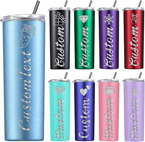 Miniatura 9 de Vasos ajustados personalizados de 20 onzas regalo para Navidad vasos de acero inoxidable personalizados con tapas y popotes grabado láser gratis 16