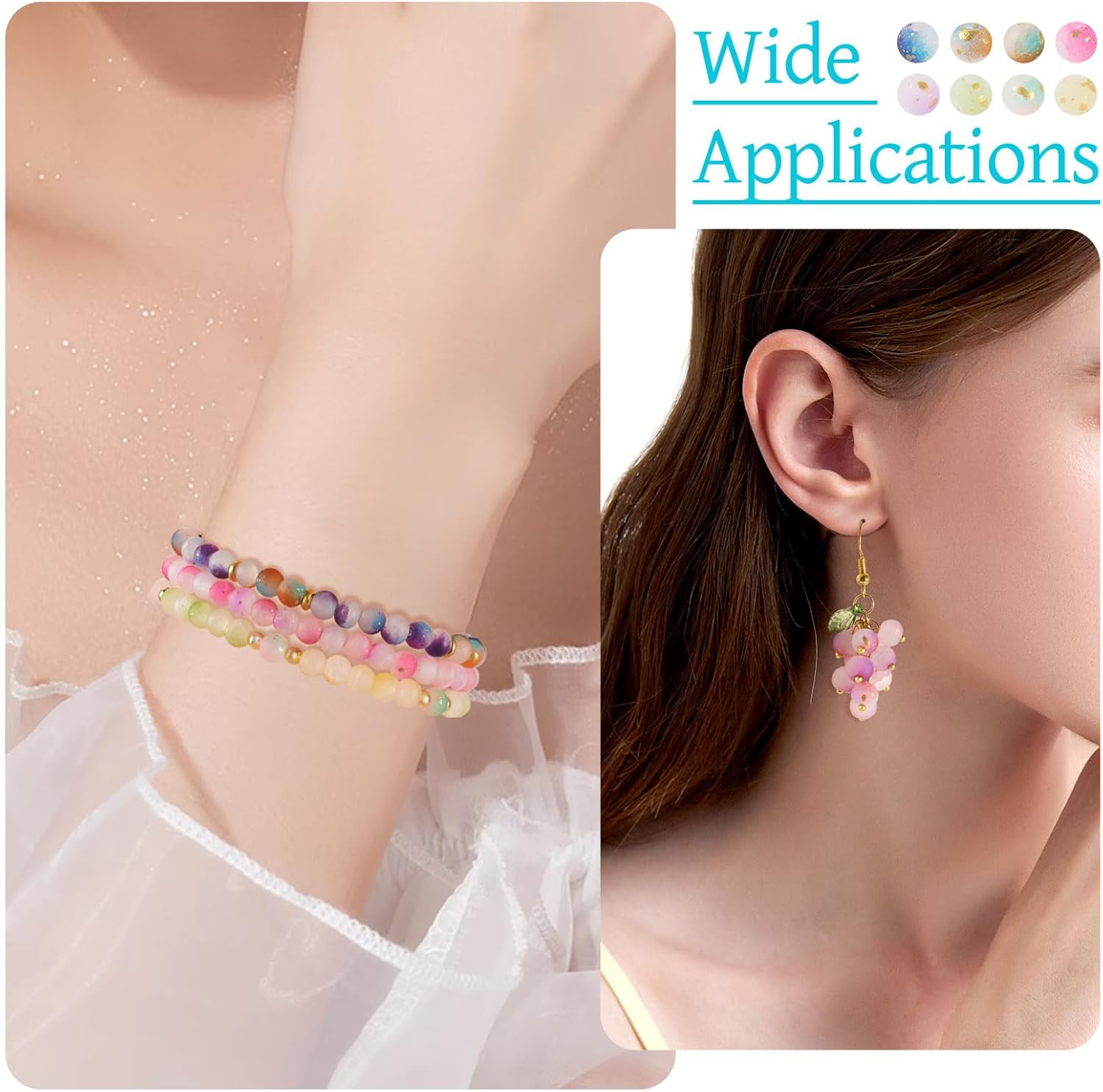 540 Pcs 6mm Frosted Glass Beads Bulk Crackle Sea Glass Beads with Glitter Powder Baking Painted Round Crystal Bead for Jewelry Making Bracelet Necklace Earring Crafts Accessories - Image 5