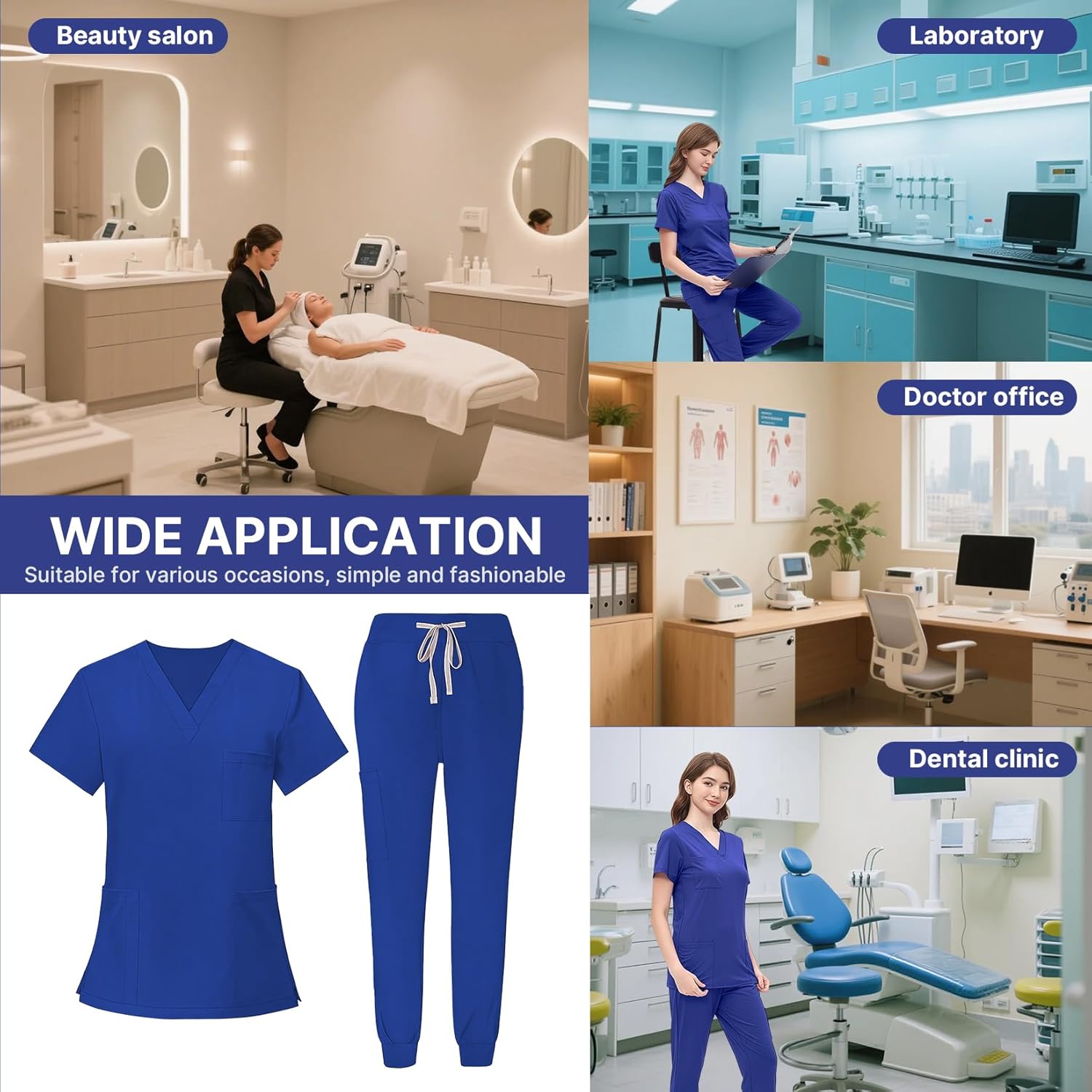 Jogging Scrubs Set for Women,Soft and Stretchy Nurse Uniform V-Neck Top and Yoga Jogger Pants with Multi Pocket - Image 6