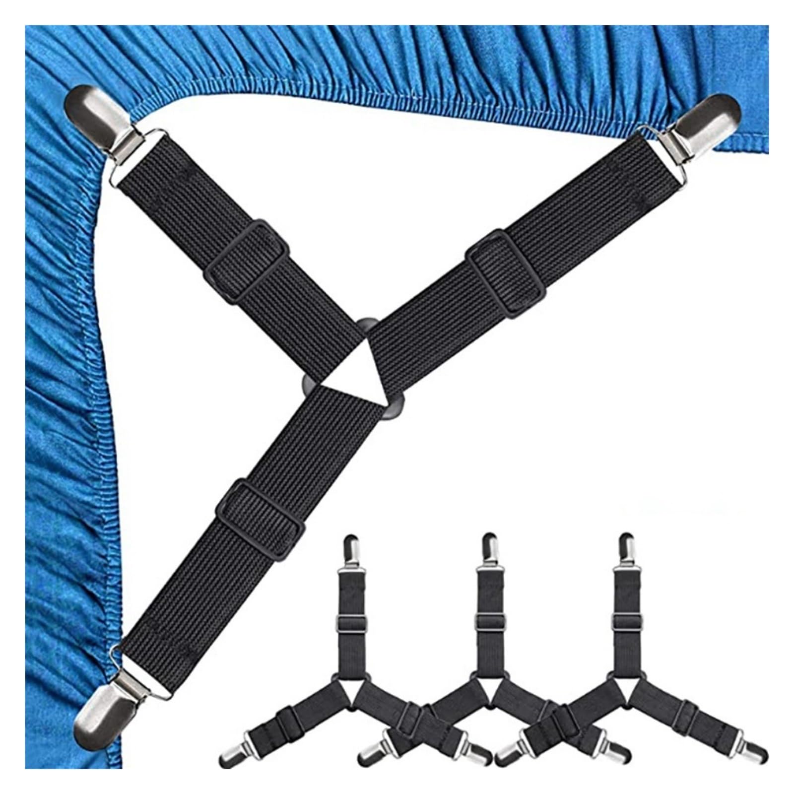 SDIUAKBV Bed Sheet Grippers Belt 4PCS/Set Elastic Bed Sheet Mattress Cover Blankets Grippers Clip Holder Fasteners Kit Home Accessories Fixing Belt For the bedroom(4pcs Black)
